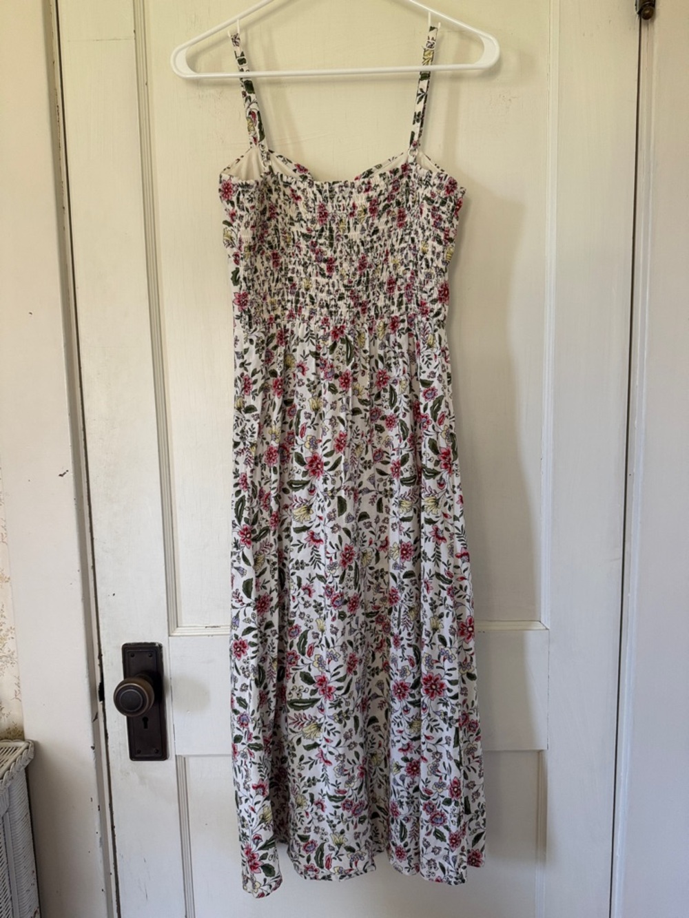 Floral Tie-Front Spaghetti Strap Midi Dress - White with Pink Floral - Picture 2 of 11